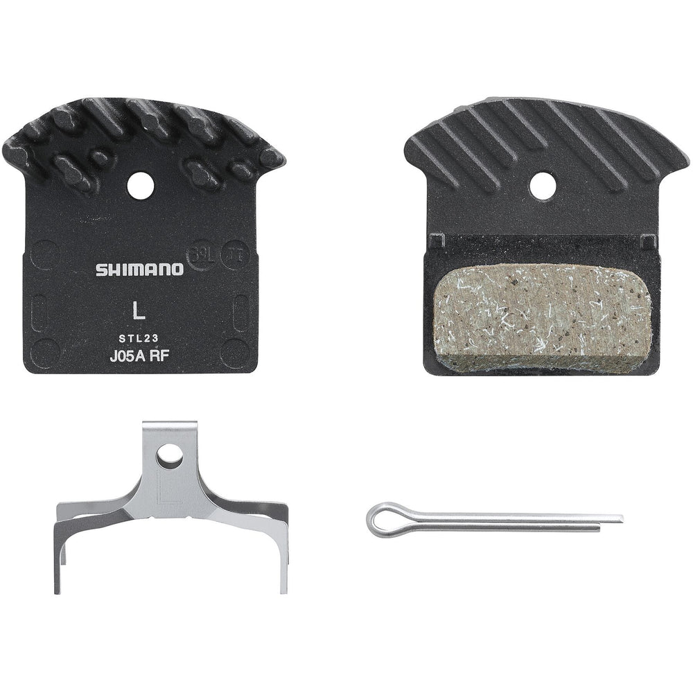 J05A-RF Disc Pads and Spring, Alloy Back with Cooling Fins, Resin-Bicycle Brake Parts-Shimano-Chain Driven Cycles