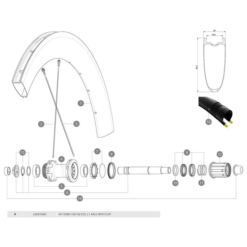 Mavic ID360 Rear Axle 135/142 DCL V2373401-Bicycle Wheel Parts-Mavic-Chain Driven Cycles