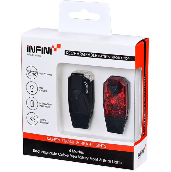 Infini Mini-Lava Twin Pack Micro USB Front and Rear Lights Black-Bicycle Light-Infini-Chain Driven Cycles-Bike Shop-Ireland